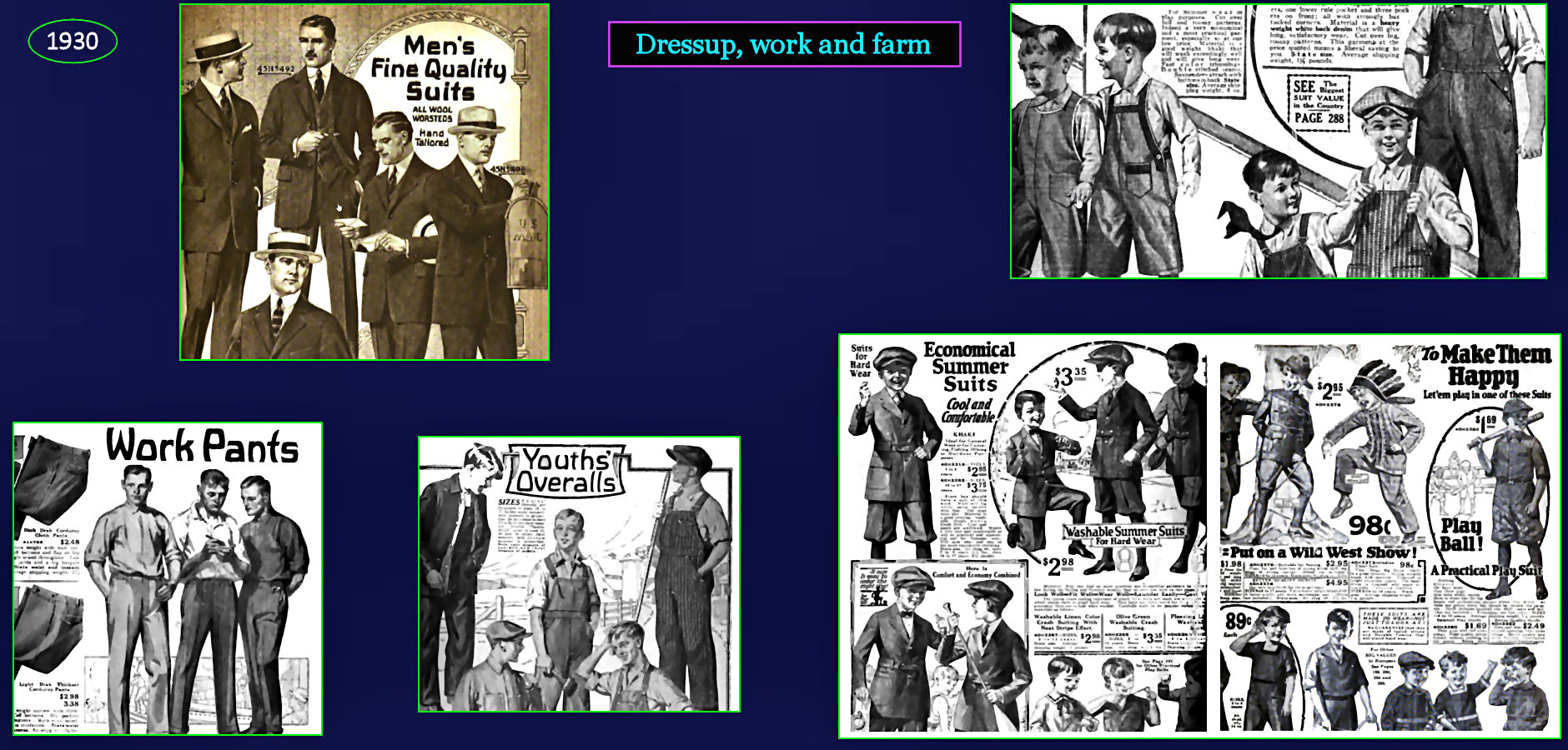 Sears men's clothing, 1930